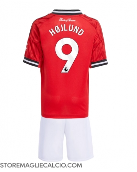 Manchester United Rasmus Hojlund #9 Maglia Gara Casa Repliche 2025-26 Bambino